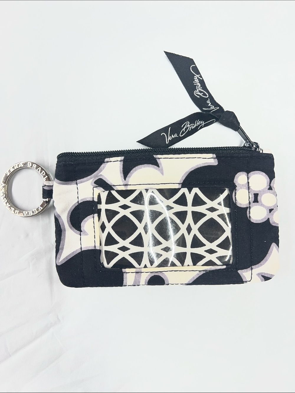 Vera Bradley Black and White Floral Medallion Zip ID Case Wallet